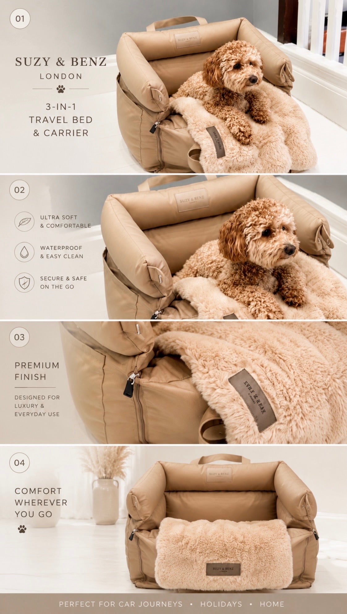3-in-1 Dog Car Seat, travel bed & Carrier + Blanket