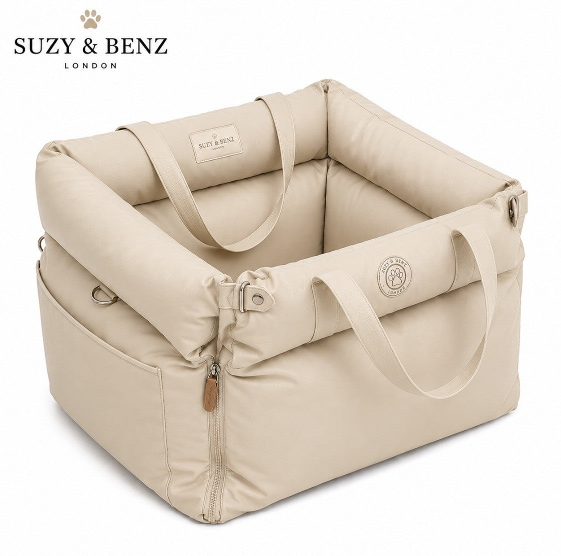 Faux Leather 3-in-1 Dog Car Seat, Travel Bed, Carrier, Washable Waterproof