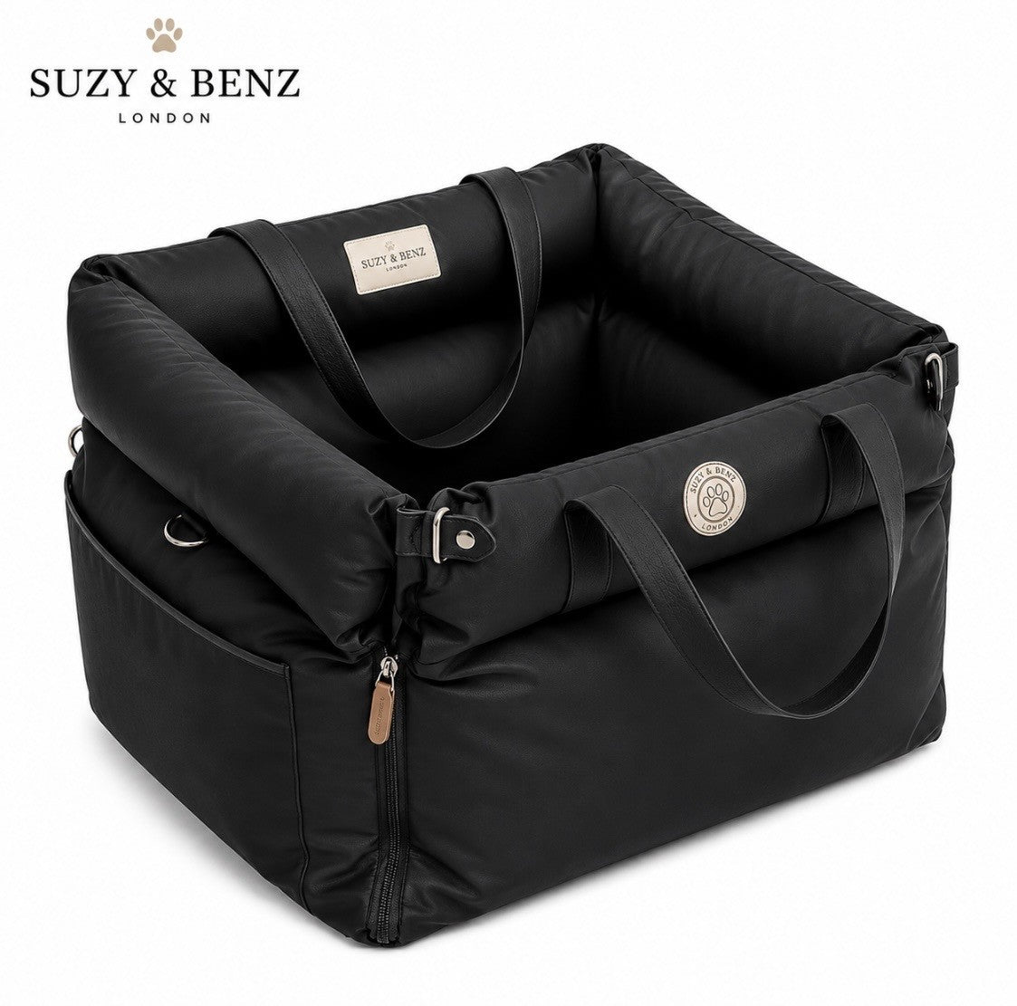 Faux Leather 3-in-1 Dog Car Seat, Travel Bed, Carrier, Washable Waterproof