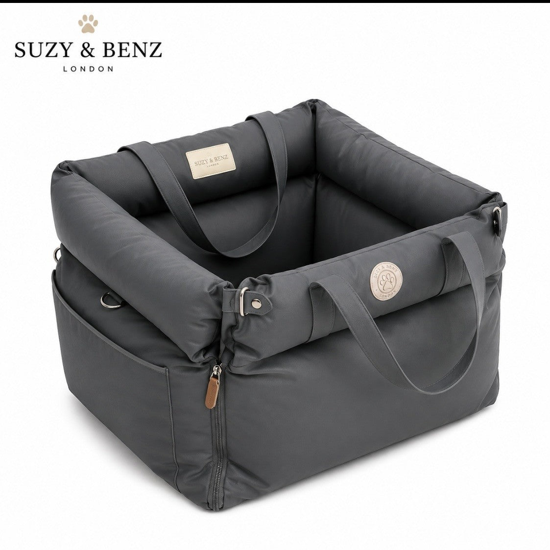 Faux Leather 3-in-1 Dog Car Seat, Travel Bed, Carrier, Washable Waterproof